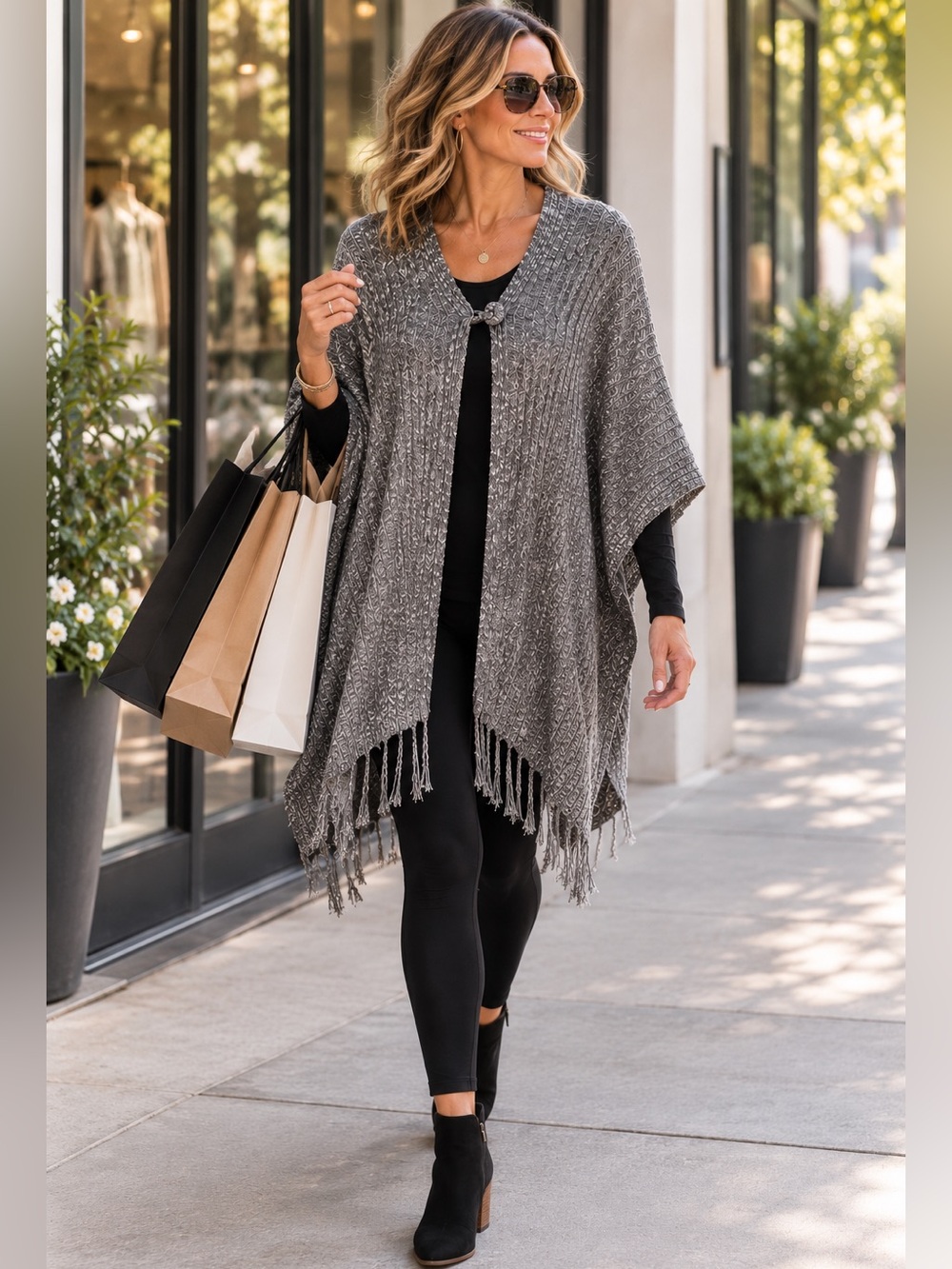 Brittany Black Charcoal Knit Poncho